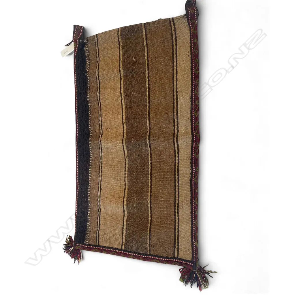 Bag – wool/ goat, - flatweave/knitted - Beluch/Uzbek stripe panel - tassled bottom corners. 90.5 x 51cm Image 1++